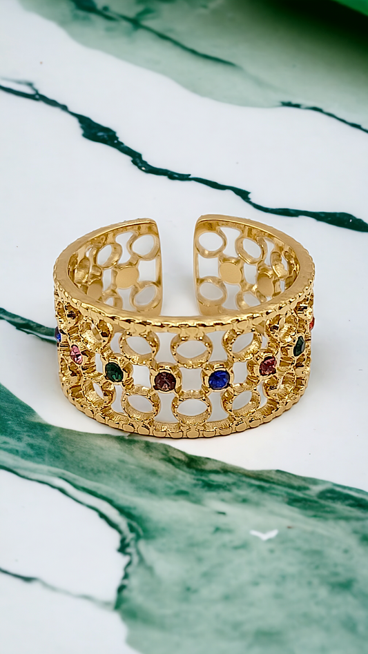 Éléanore | Bague en acier inoxydable et zircons