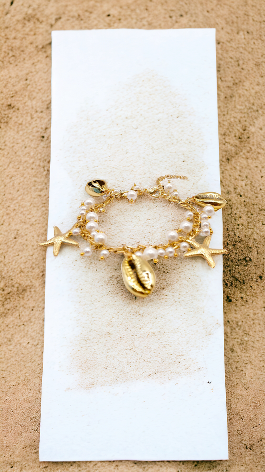 Gabrielle | Bracelet acier inoxydable et breloques en perles de coquillage