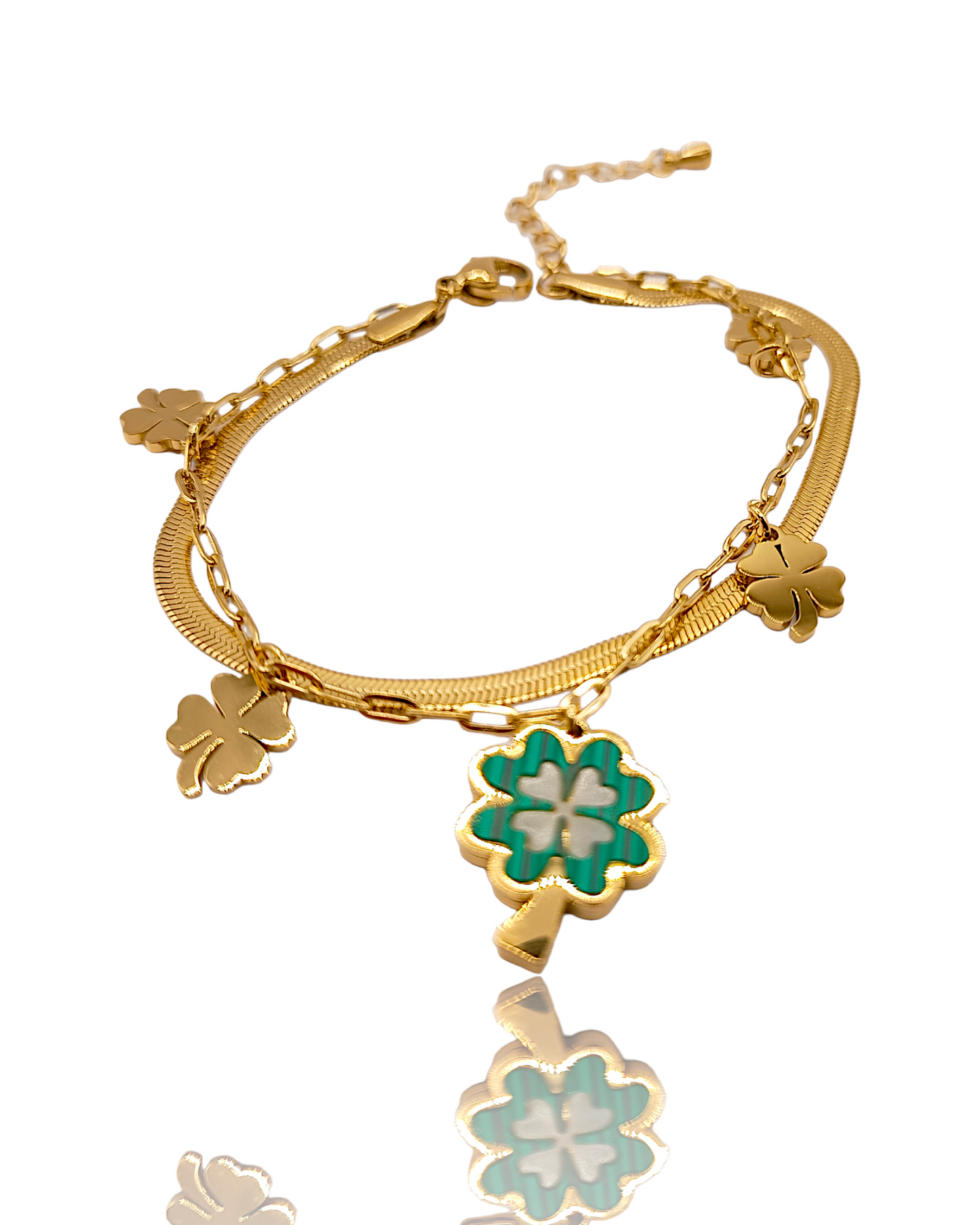 Julia | Bracelet double en acier inoxydable avec breloques trèfle
