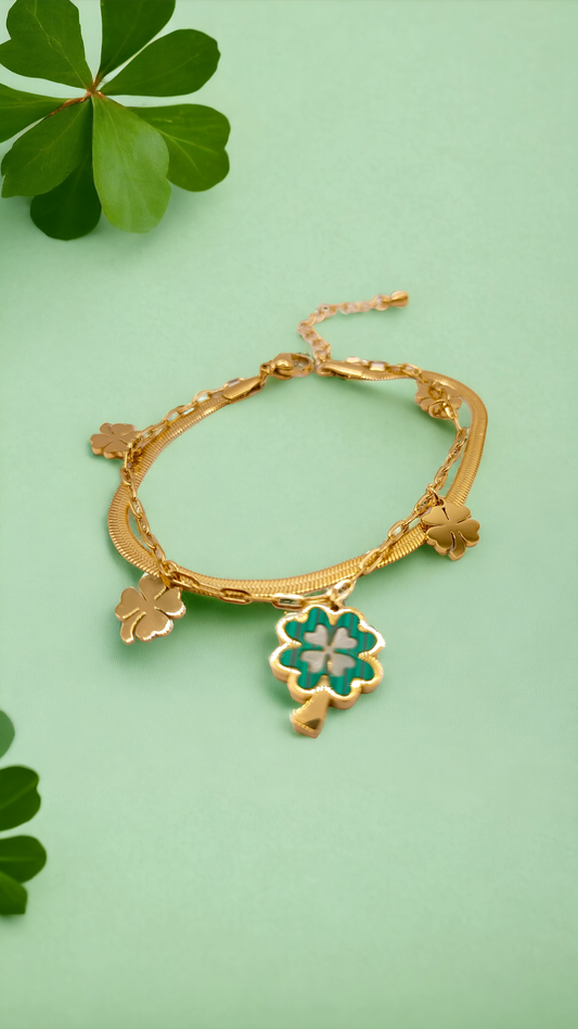 Julia | Bracelet double en acier inoxydable avec breloques trèfle