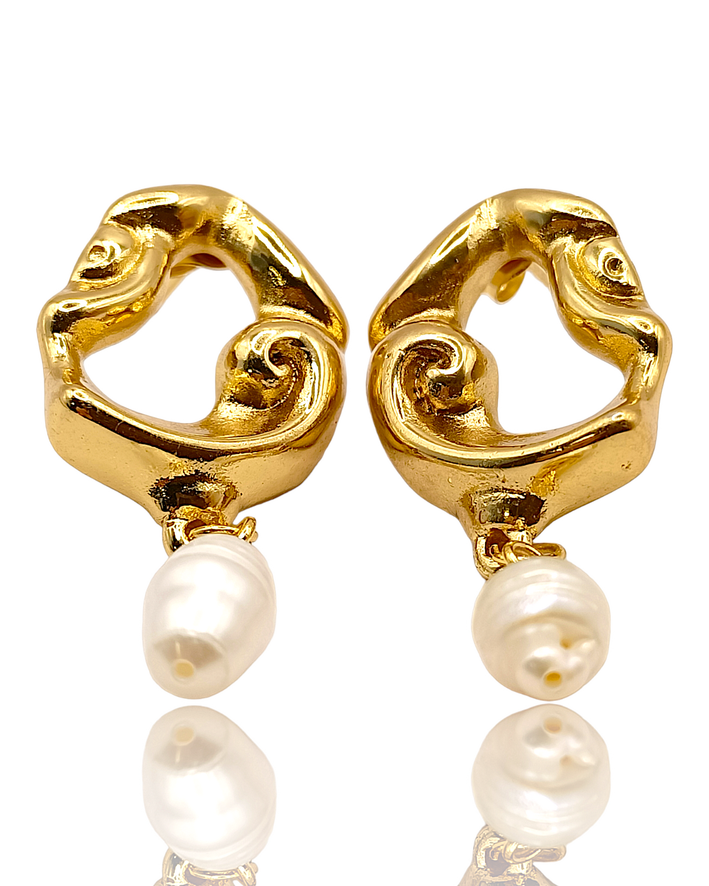 Anabelle | Boucles d'oreilles en acier inoxydable avec perle naturelle