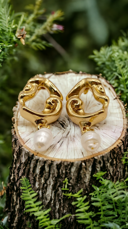 Anabelle | Boucles d'oreilles en acier inoxydable avec perle naturelle