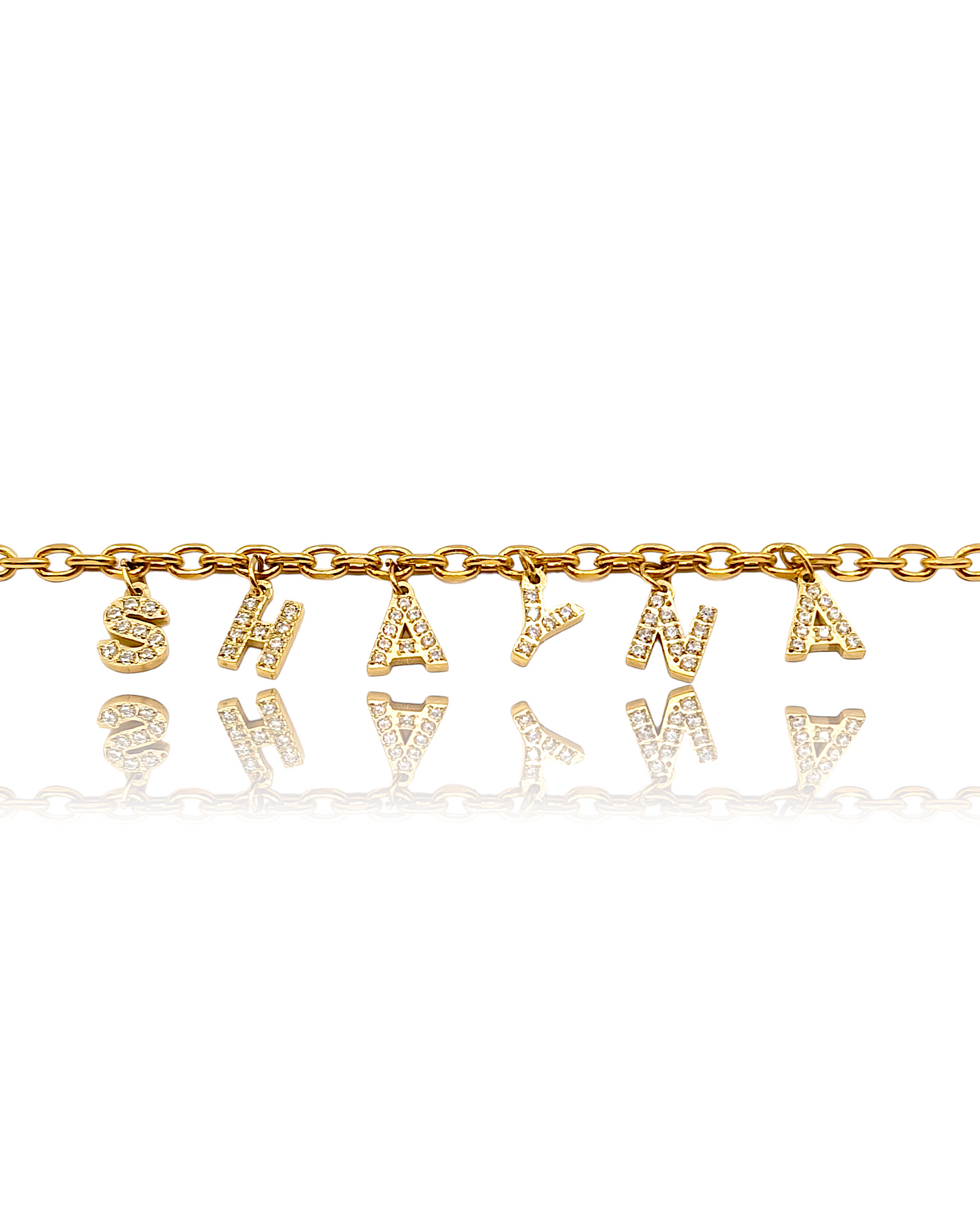 Shayna | Collier personnalisé en acier inoxydable et zircons (lettre 14K plaqué or véritable)