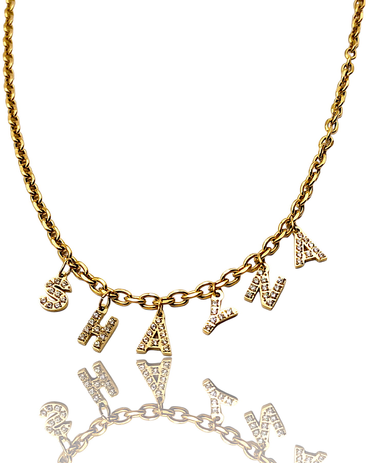 Shayna | Collier personnalisé en acier inoxydable et zircons (lettre 14K plaqué or véritable)