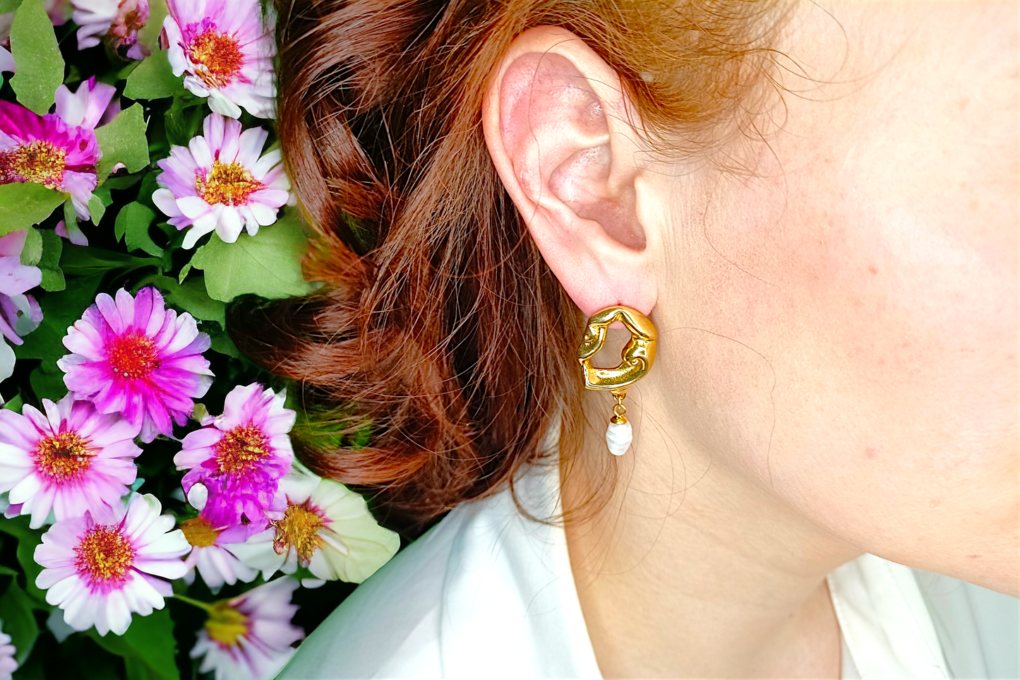 Anabelle | Boucles d'oreilles en acier inoxydable avec perle naturelle