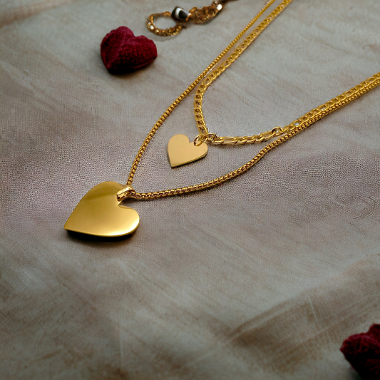 Madison | Collier double gravure personnalisée en acier inoxydable avec pendentif coeur