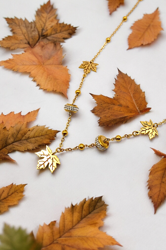 Léna | Collier en acier inoxydable avec breloques feuille d'arbre