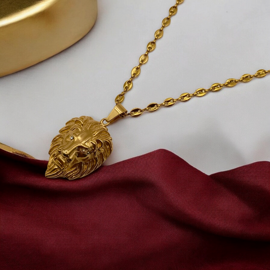 Le Lion D'or | Collier en acier inoxydable avec pendentif téte de lion