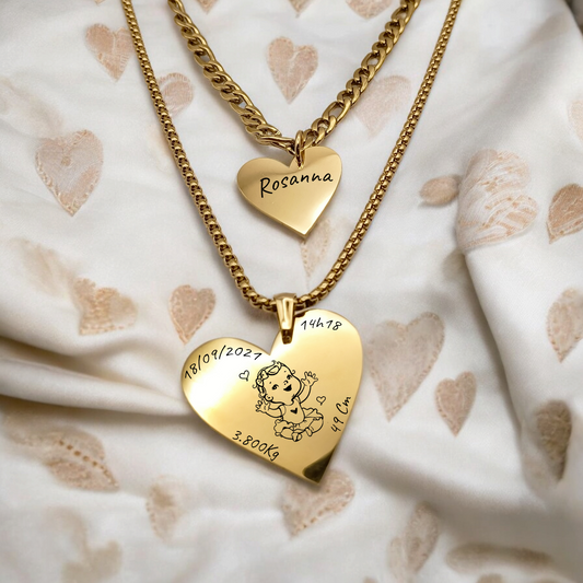 Madison | Collier double Enfant gravure personnalisée avec pendentif coeur