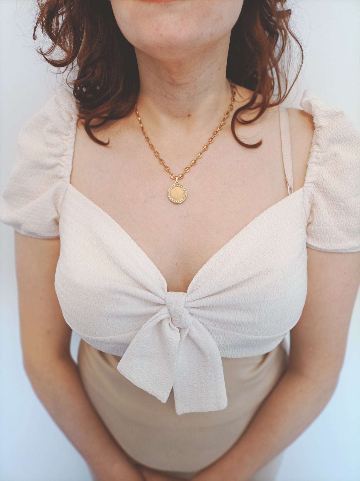 Strass Cristal | Collier en acier inoxydable avec pendentif Medailles Strass Cristal