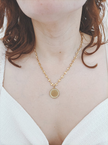 Strass Cristal | Collier en acier inoxydable avec pendentif Medailles Strass Cristal