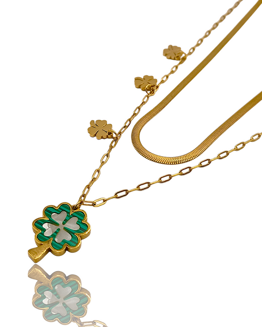 Constance | Collier double couche en acier inoxydable et colliers pendentif trèfle