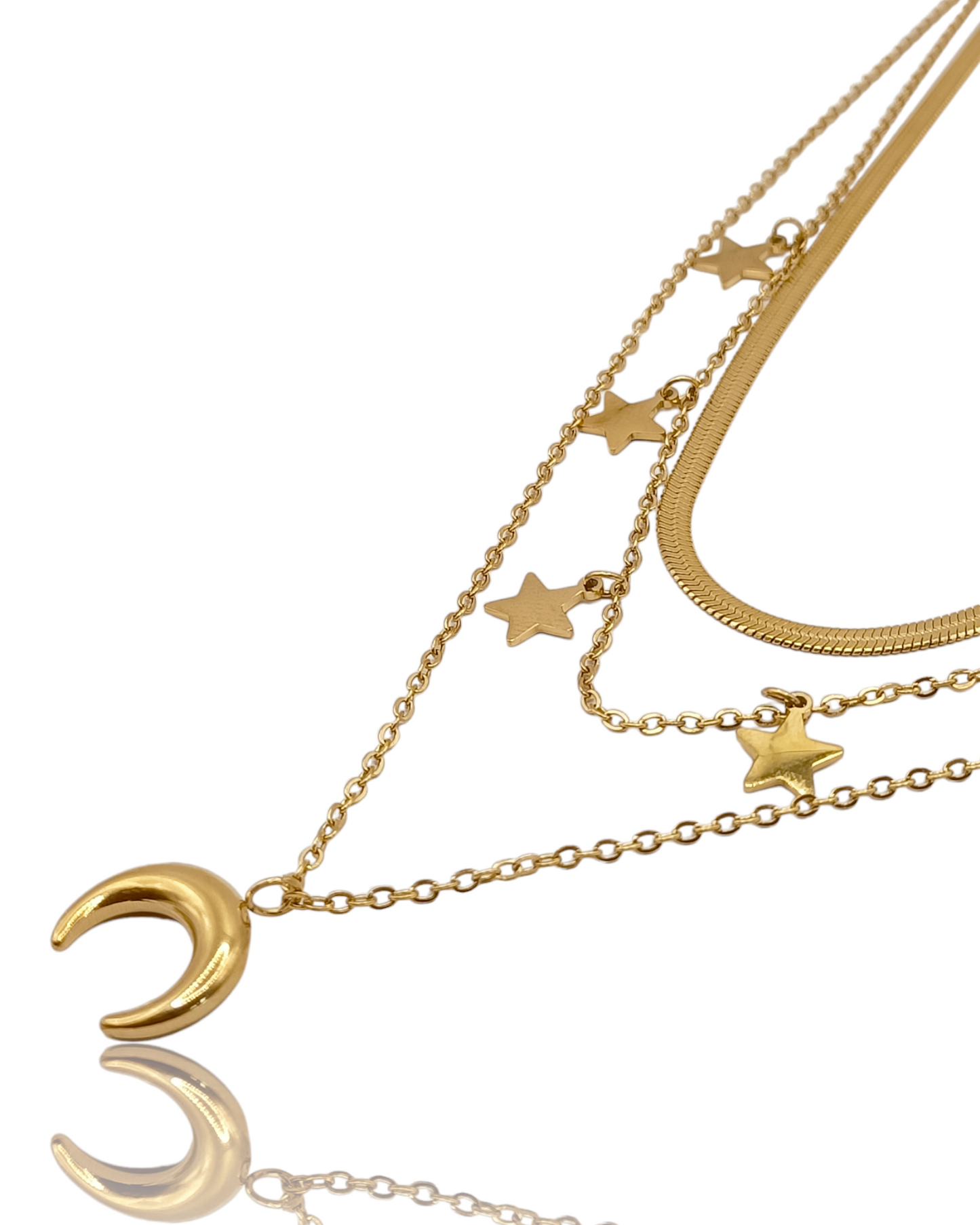 Louna | Collier multirangs en acier inoxydable avec breloques lune