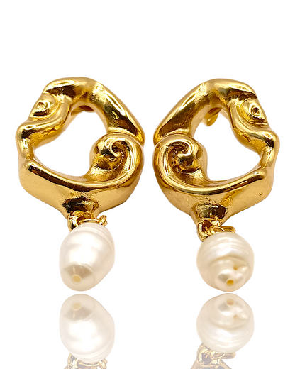 Anabelle | Boucles d'oreilles en acier inoxydable avec perle naturelle