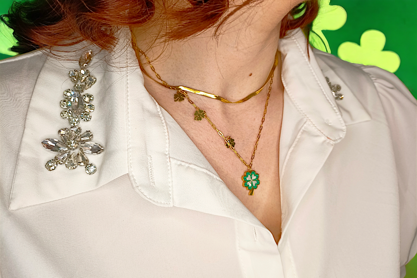Constance | Collier double couche en acier inoxydable et colliers pendentif trèfle