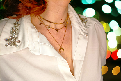 Louna | Collier multirangs en acier inoxydable avec breloques lune
