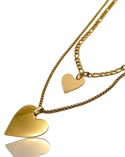 Madison | Collier double gravure personnalisée en acier inoxydable avec pendentif coeur