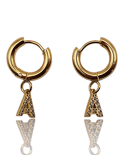 Vicky | Boucles d'oreilles personnalisé (lettre zircons 14K plaqué or véritable)