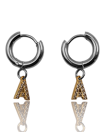 Vicky | Boucles d'oreilles personnalisé (lettre zircons 14K plaqué or véritable)