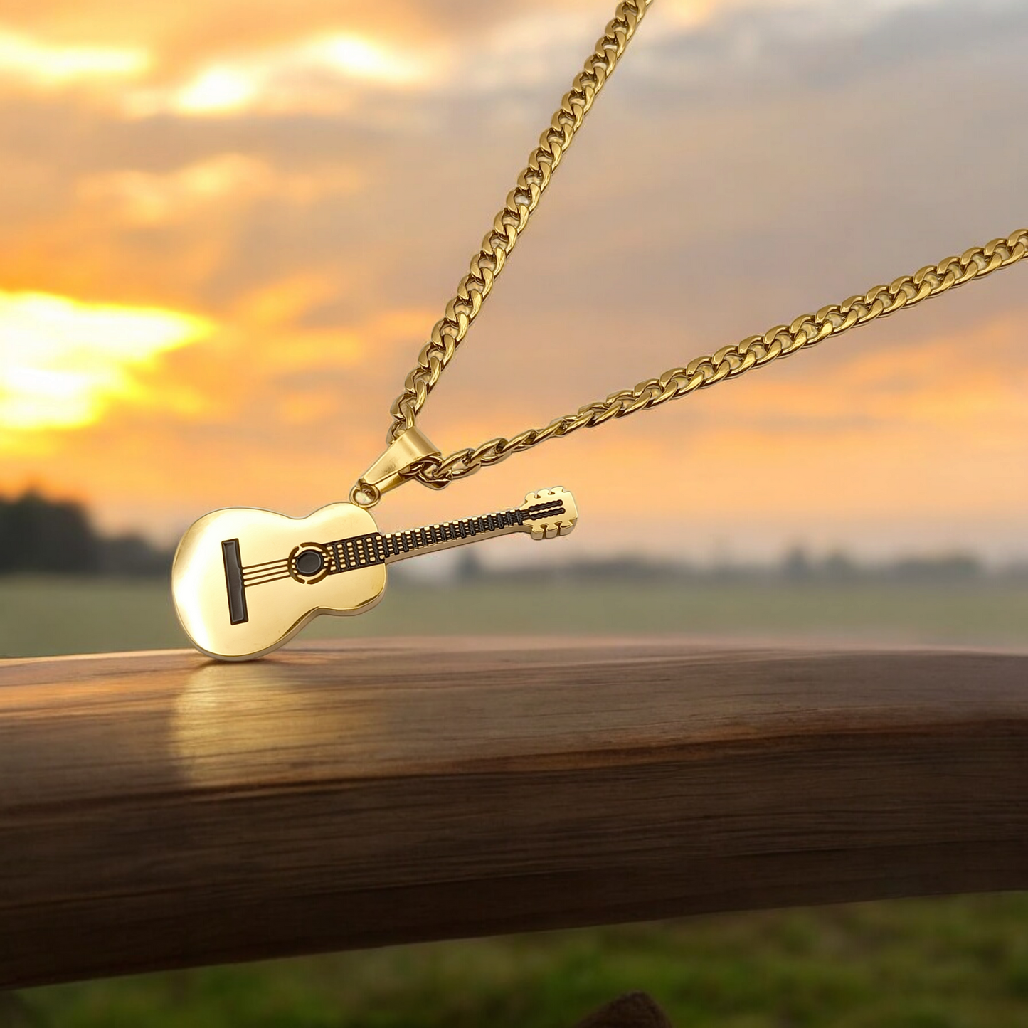 Guitare Django | Collier en acier inoxydable avec pendentif Guitare
