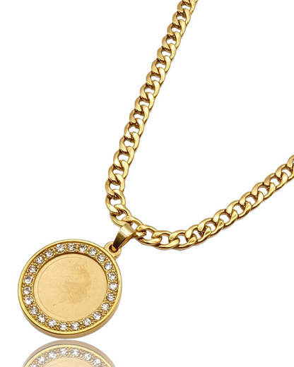 Strass Cristal | Collier en acier inoxydable avec pendentif Medailles Strass Cristal